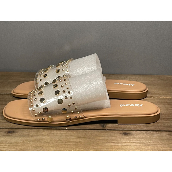 Abound Women's Ivana Slide Sandals Size 11 Clear with Gold Studs Flats - Picture 5 of 14